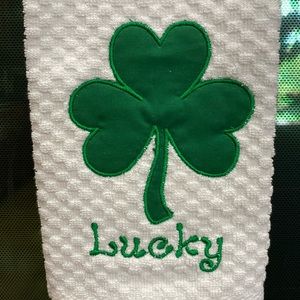 Made to order - Lucky St. Patrick’s day kitchen towel, clover green Embroidered